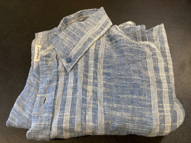 Photo 1 of Weatherproof Vintage Men's Short Sleeve Linen Cotton Blend Woven Button Down Shirt Blue - size M