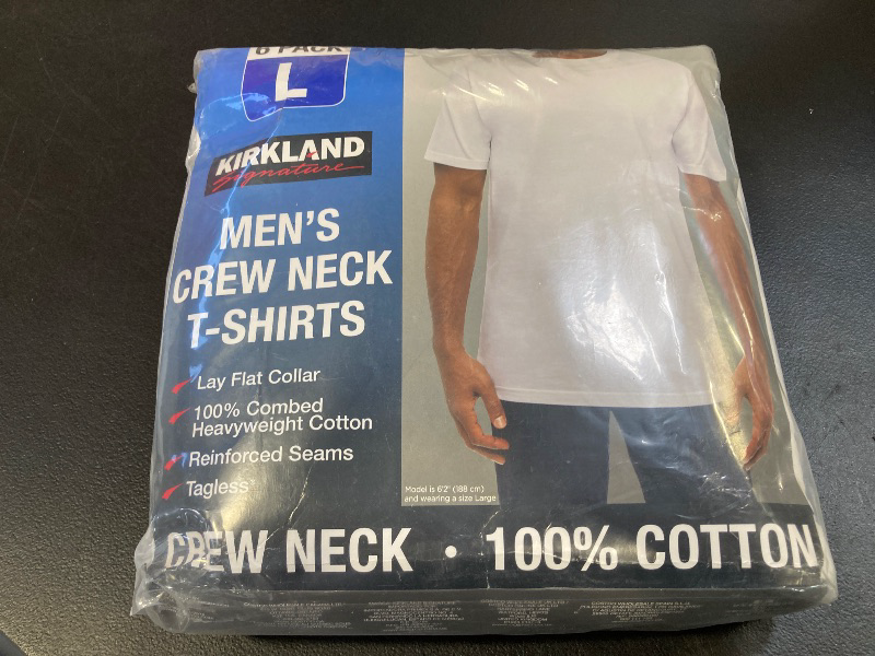 Photo 1 of Men's Kirkland Signature 100% Cotton Crew Neck Undershirt T-Shirt 6 Pack White - size L
