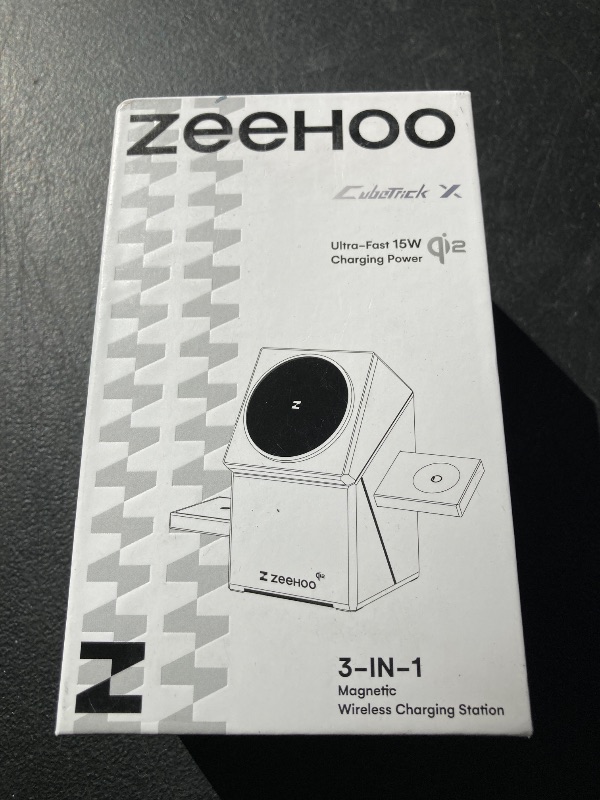 Photo 1 of ZEEHOO 3 in 1 Charging Station for Apple, iPhone Mag-Safe Charger, Qi2 Certified, Rotating Wireless Charger Stand for iPhone 16,15,14,13,12 Series, Apple Watch, AirPods (USB-C Charger Included)