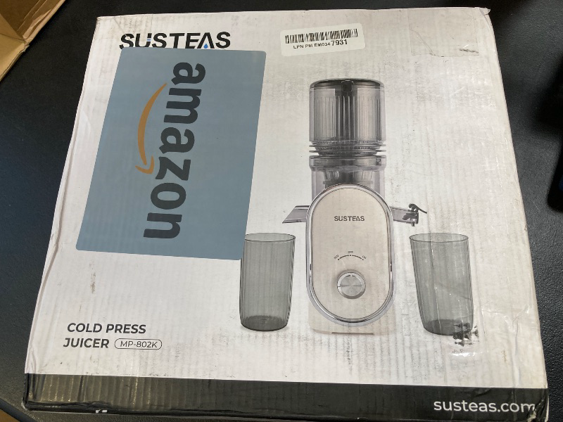 Photo 1 of SUSTEAS Cold Press Juicer, 5.3" Feed Chute Slow Masticating Machines with 300W, Fit Whole Fruits & Vegetables, Easy to Clean, High Juice Yield, White