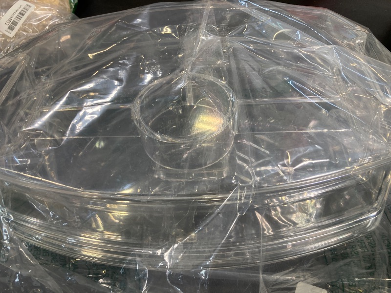 Photo 1 of Tangyinus Ice Chilled Party Platter - 15'' Divided Serving Tray with Lid and 4 Compartments, Clear Fruit Trays for Serving for Party, Ideal Cold Chilled Serving Trays for Parties, Shrimp Cocktail, Etc