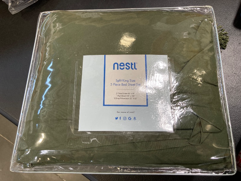 Photo 1 of Nestl Split King Sheet Set - 1800 Ultra-Soft Microfiber Bed Sheets - Double Brushed - Deep Pockets - Easy Fit - 5 Piece Set - Bed Sheets & Pillowcases (Split King, Olive Green)