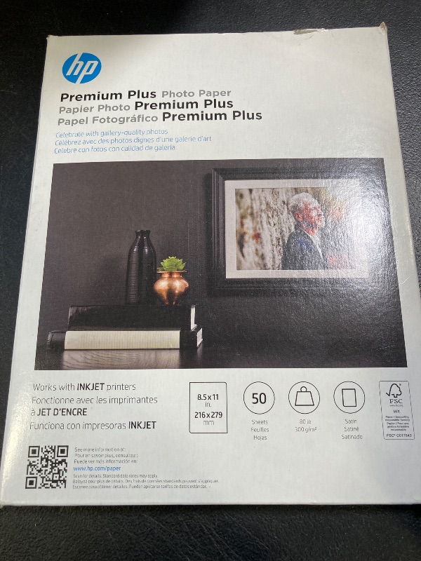 Photo 1 of HP Premium Plus Photo Paper, Satin, 8.5x11 in, 50 sheets (CR667A)