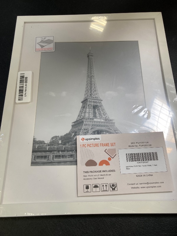 Photo 1 of upsimples 11x14 Picture Frame, Display Pictures 8x10 with Mat or 11x14 Without Mat, Wall Hanging Photo Frame, White, 1 Pack