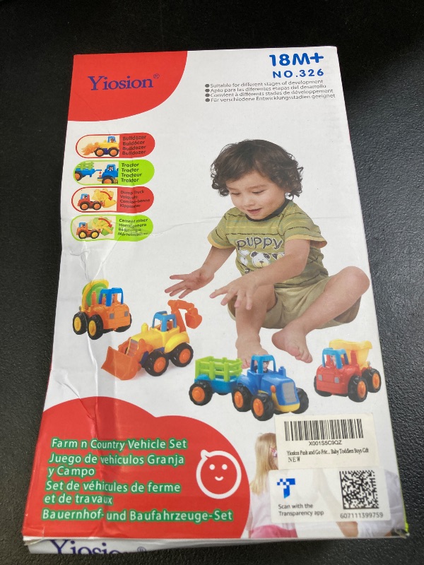 Photo 1 of Yiosion Push and Go Friction Powered Cars Construction Vehicles Toy Set Tractor Bulldozer Mixer Truck Dumper for 1 2 3 Year Old Baby Toddlers Boys Gifts