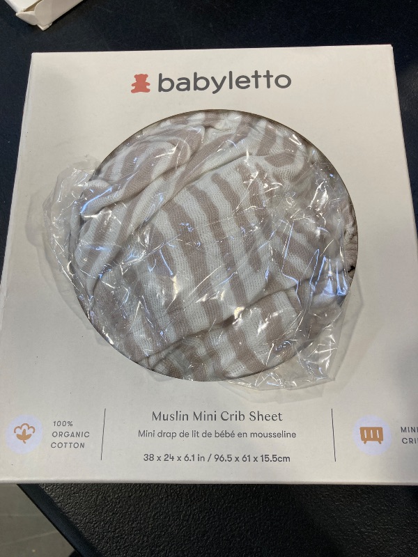 Photo 1 of Babyletto 100% Organic Cotton Mini Crib Sheet, GOTS-Certified, Fitted 360°, Ultra-Soft and Breathable Muslin - Oat Stripe