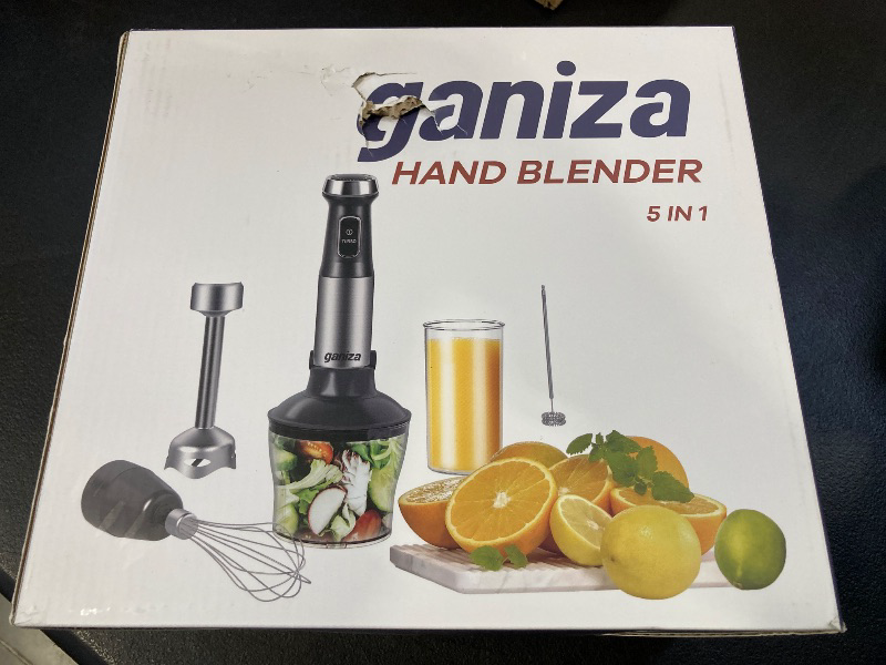 Photo 1 of Ganiza Immersion Blender 5 in 1 Hand Blender Max 1000W Heavy Duty Motor, 16 Speed Mode Handheld Blender Stainless Steel Blade With 800ml Mixing Beaker, 600ml Chopper, Whisk and Milk Frother