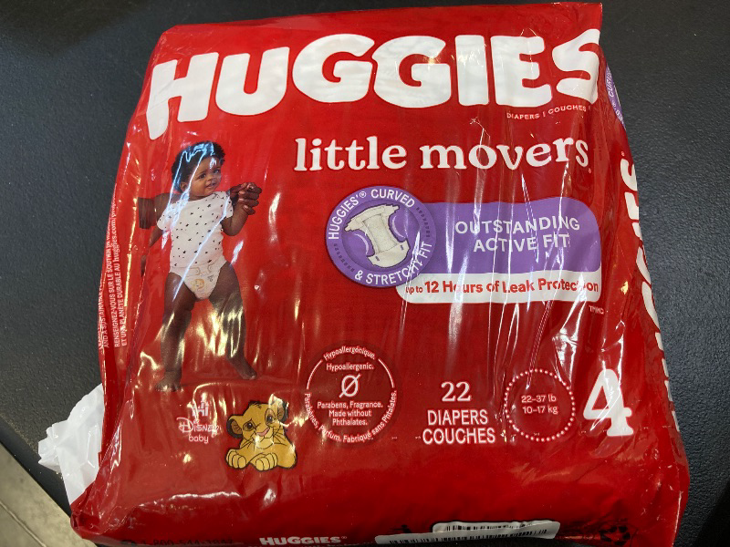 Photo 1 of Huggies Size 4 Diapers, Little Movers Baby Diapers, Size 4 (22-37 lbs), 22 Count (Packaging May Vary)
