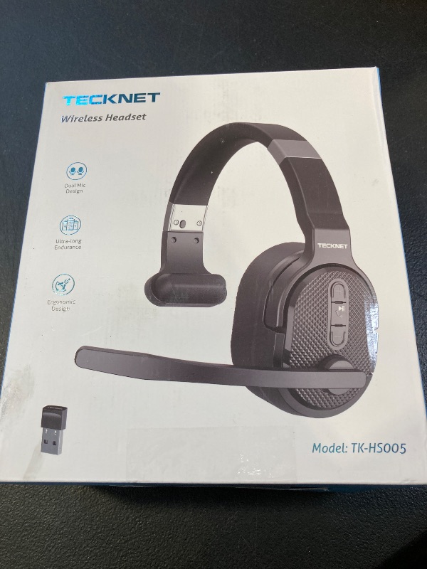 Photo 1 of TECKNET Trucker Bluetooth Headset, AI Noise Canceling 70h Wireless Headphones Bluetooth with Microphone & Dongle, ENC Headset with Mute for PC Phone Laptop Office Home, All Day Comfort