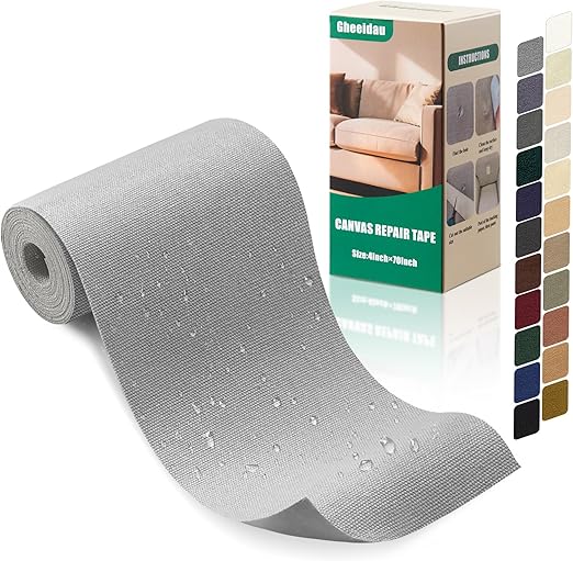 Photo 1 of Canvas Repair Tape 4×70 Inch Waterproof Self-Adhesive Fabric Repair Patch for Repairing Boat Covers, Tents, Patio Umbrellas, Car Seats, Luggage, Sofas (Grey)