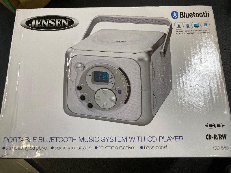Photo 1 of Jensen FM Stereo CD555 Bluetooth Boombox, Silver, 7.00 x 9.75 x 6.00 inches