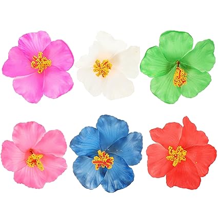 Photo 1 of Flower Beach Hawaiian Decorative Hair Accessories for Costume, Birthday Party Favors, Event Decoration Supplies (6 Pcs)