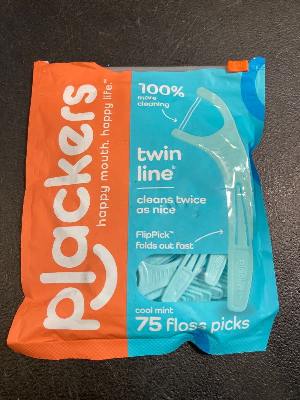 Photo 1 of Plackers Twin Line Dental Floss Picks, Dual-Line Tuffloss, Easy Storage, Cool Mint Flavor, 75 Count