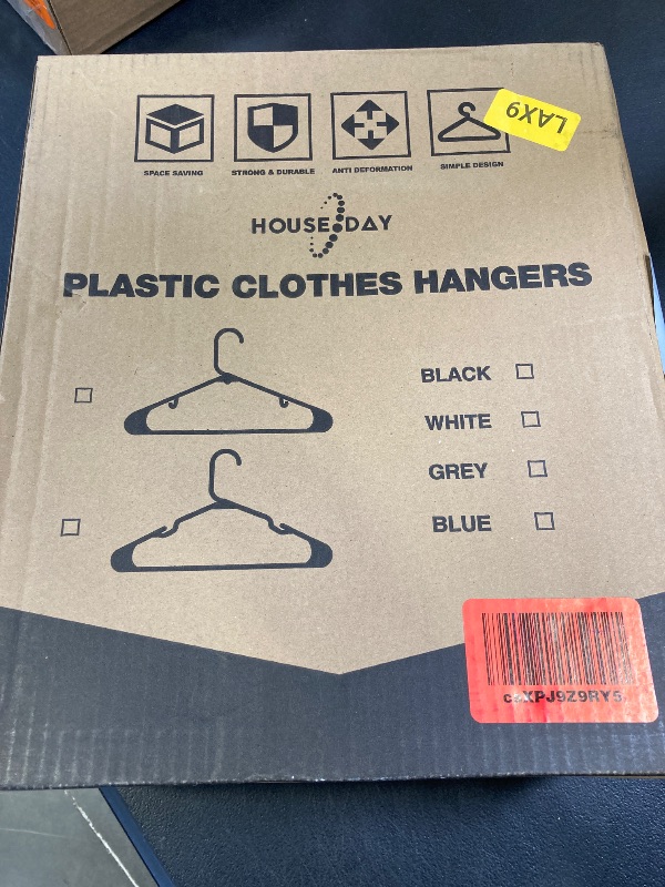 Photo 1 of HOUSE DAY White Plastic Hangers 50 Pack, Plastic Clothes Hangers with Built-in Hooks, Durable and Strong Plastic Coat Hangers for Closet, Space Saving Clothing Hanger for Shirts, Coats, Skirt, Dress