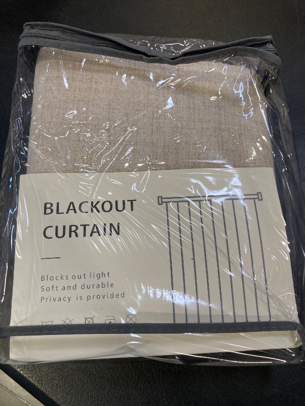 Photo 1 of 100% Blackout Shield Linen Blackout Curtains for Bedroom 104 Inches Long, Back Tab/Rod Pocket Living Room Drapes, Thermal Insulated Blackout Curtains 2 Panels Set, 50" W x 104" L, Oatmeal 