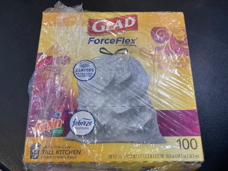 Photo 1 of Glad ForceFlex Tall Kitchen Trash Bags, 13 Gal, Gain Moonlight Breeze, 100 Ct (Package May Vary)