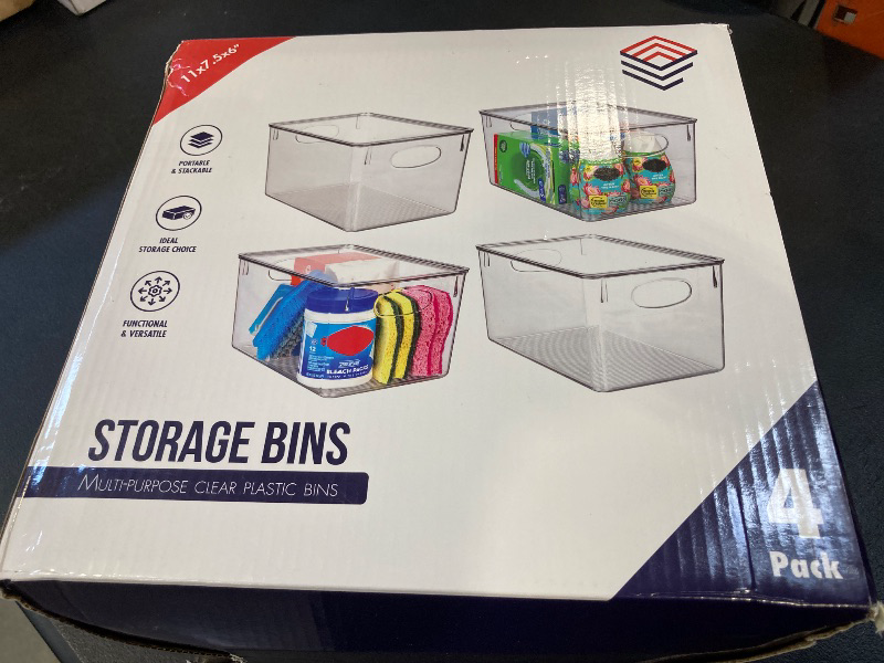 Photo 1 of ClearSpace Plastic Storage Bins With lids, 4 Pack – Perfect Pantry Organization and Storage – Fridge Organizer, Pantry Storage Containers and Storage Bins, Cabinet Organizers
