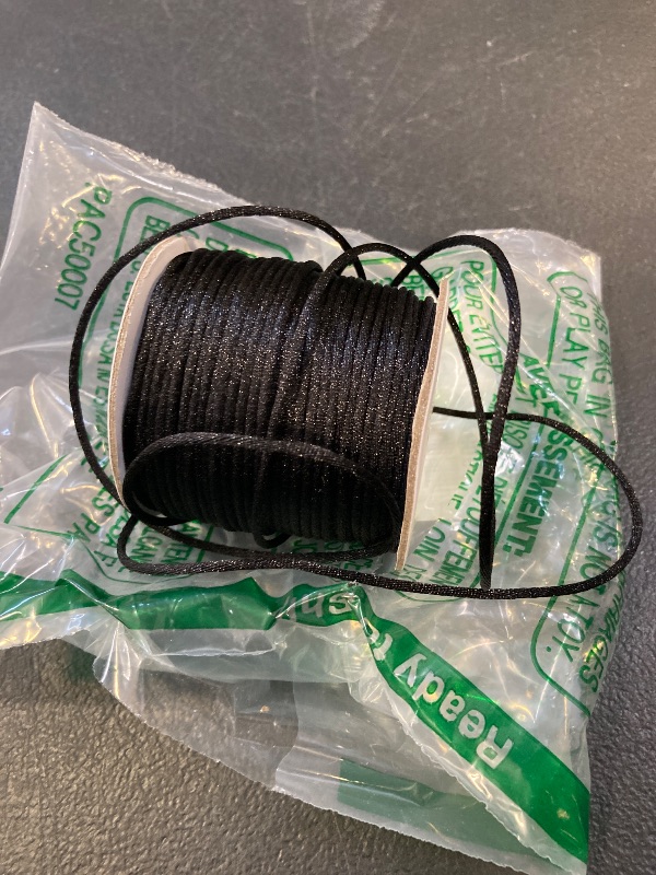 Photo 1 of KONMAY 50 Yards 2.0mm Nylon Rattail Satin Silk Trim Cord Beading String for Chinese Knotting, Kumihimo, Beading, Macramé, Jewelry Making, Black