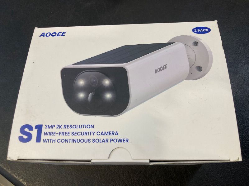 Photo 1 of AOQEE Security Cameras Wireless Outdoor-2.4Ghz WiFi Home Security Cameras with built-in Solar Panel, 2K Color Night Vision, Cloud Storage (optional), PIR Detection, Waterproof, Works with Alexa, S1 2P