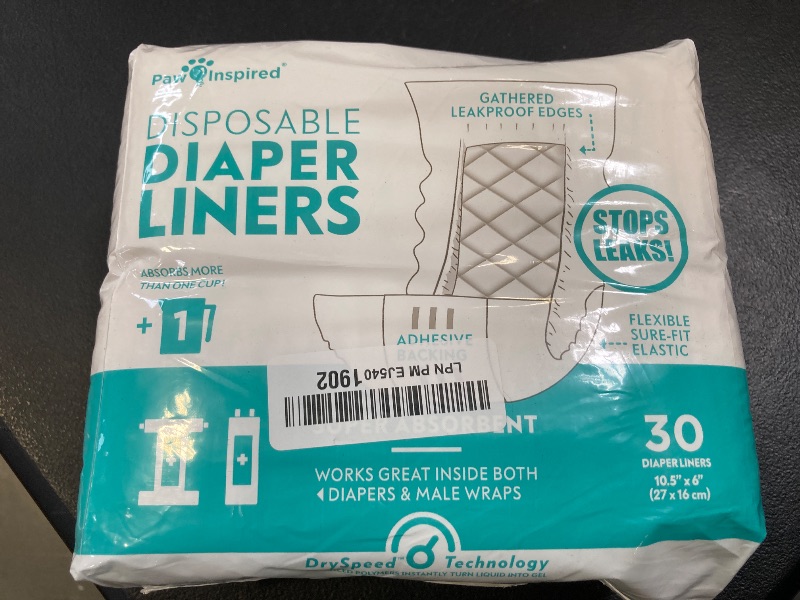 Photo 1 of Paw Inspired Dog Diaper Liners | Inserts for Washable Covers, Female Dog Diapers, and Male Dog Belly Bands | Leakproof, Super Absorbent (30 Count)