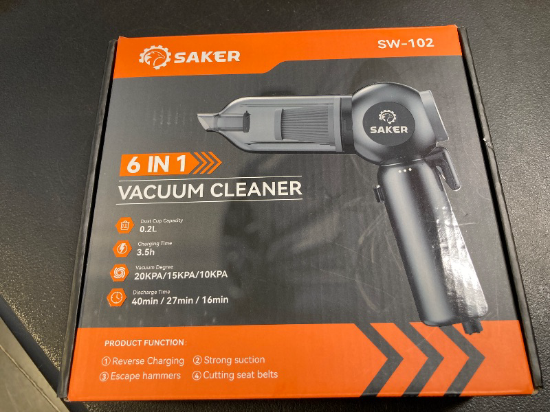 Photo 1 of Saker Portable Car Vacuum Cordless 20000Pa 6 in 1 Multifunctional Adjustable Small Handheld Vacuum 7800mAH with Brushless Motor, for Car Home and Office SW-102