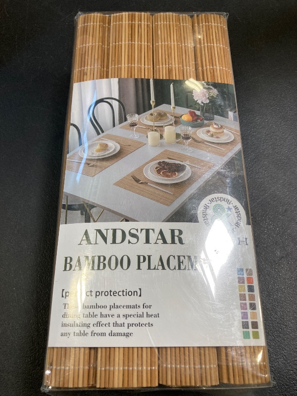 Photo 1 of ANDSTAR Set of 8 Pcs Bamboo Placemats Sushi Rolling Mat Japanese Style Natural Anti-Slip, Washable Heat-Resistant Table Mats for Dining Room and Kitchen, (Brown?