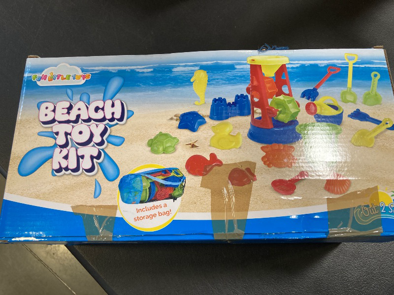 Photo 1 of Beach Toys, 19 Piece Sand Toys Set Kids Sandbox Toys Includes Water Wheel Beach Tool Kit Bucket Watering Can Molds with Mesh Bag for Kids Ages 3-13