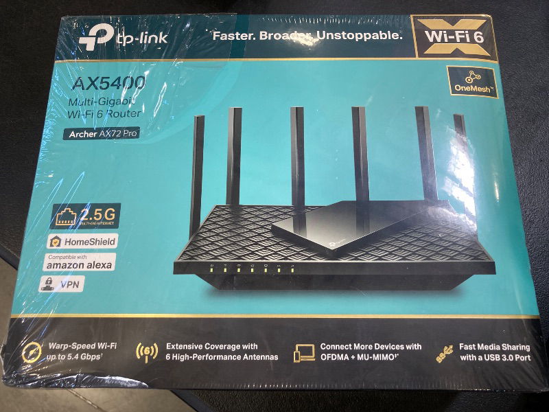 Photo 1 of TP-Link AX5400 WiFi 6 Router (Archer AX72 Pro) Multi Gigabit Wireless Internet Router, 1 x 2.5 Gbps Port, Dual Band, VPN Support, Guest Network, MU-MIMO, USB 3.0 Port, WPA3, Compatible with Alexa