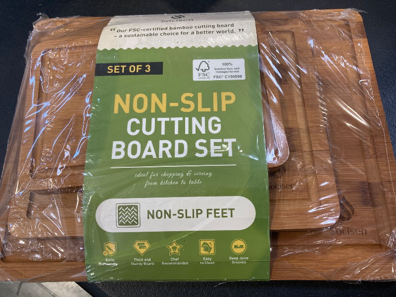 Photo 1 of 3 Packs Bamboo Cutting Board Set with Non Slip Feet and Over Sink Nice Solid Thick Wood Juice Groove Chopping Board Extra Large Big Small Best Hardwood Kitchen Counter Organic Vegetable