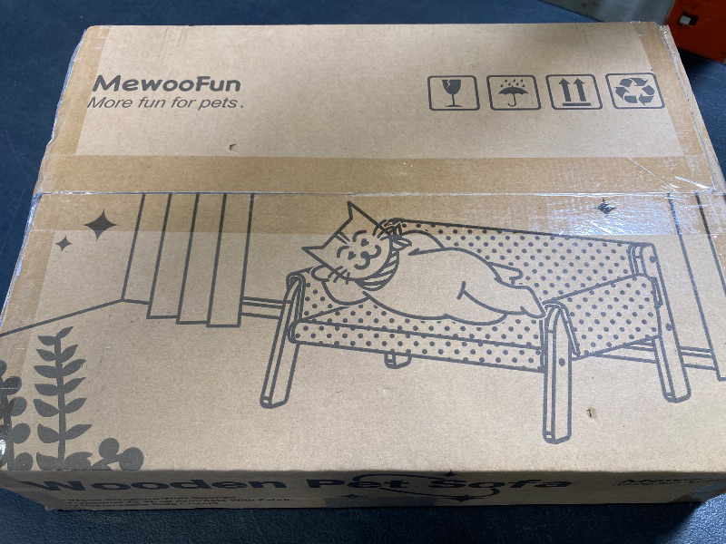 Photo 1 of MEWOOFUN Cat Couch Bed, Pet Sofa for Indoor Cats Wooden Indoor Elevated Cat Beds with Removable Mattress Cover Suitable for Kitty, Puppy or Small Animal (Beige, Medium)