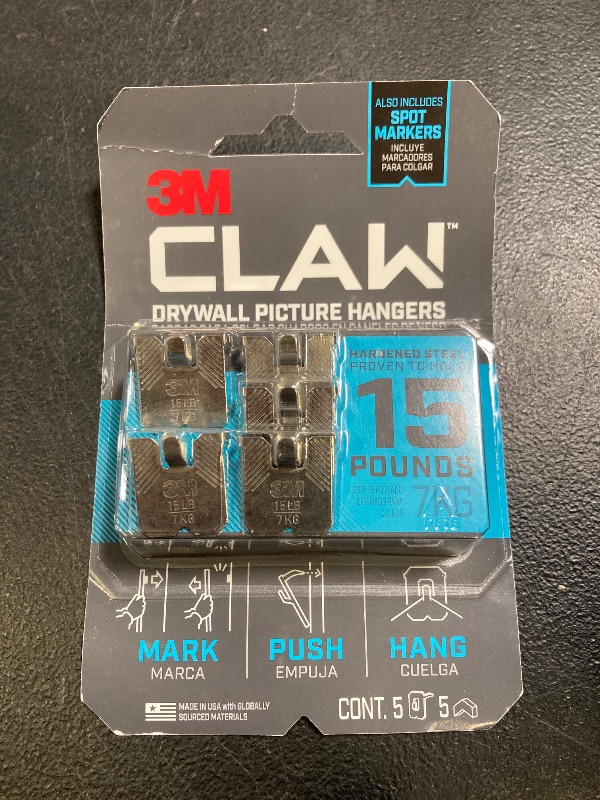 Photo 1 of 3M CLAW 15 lb. Drywall Picture Hanger with Spot Markers, Heavyweight Hanging Solution for Room Décor and Office Décor, Including Mirrors or Large Art – 5 Pack