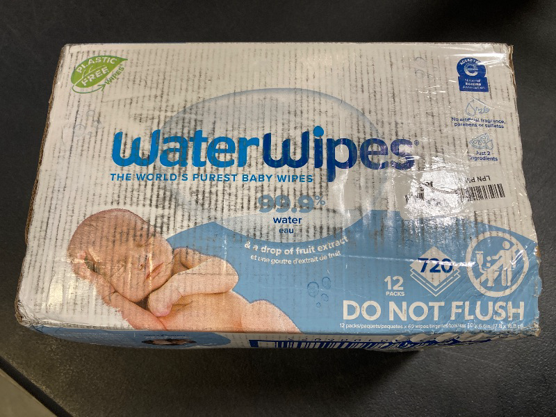 Photo 1 of WaterWipes Plastic-Free Original Baby Wipes, 99.9% Water Based Wipes, Unscented & Hypoallergenic for Sensitive Skin, 60 Count (Pack of 12), Packaging May Vary