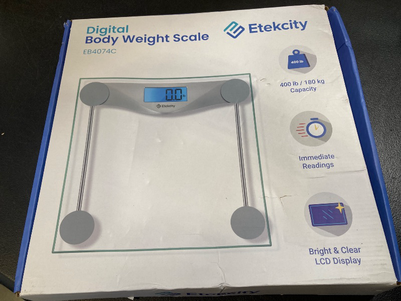 Photo 1 of Etekcity Digital Body Weight Bathroom Scale, Large Blue LCD Backlight Display, High Precision Measurements,6mm Tempered Glass, 400 Pounds
