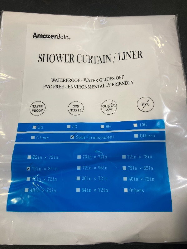 Photo 1 of AmazerBath Extra Long Shower Curtain Liner, Plastic Shower Liner 84 Inches Long, Frosted PEVA 72x84 Shower Curtain Liner, Cute Waterproof 84 Inch Shower Curtain Liners with 3 Magnets