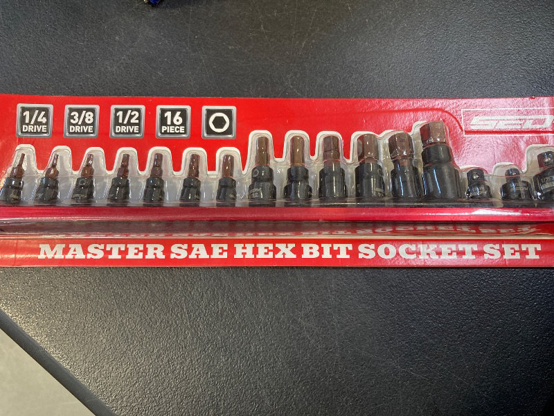 Photo 1 of Allen-Wrench Hex Bit Socket Set: 16-Piece Hex Socket Set with Magnetic Socket Rail Organizer 1/4, 3/8, 1/2-Inch Drive 5/64-9/16 Hex Key Socket Set with Adapter for Professional Garages Workshop