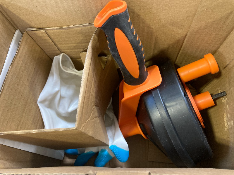 Photo 1 of Drain Auger, Clog Remover with Drill Adapter, 25 Feet Flexible Plumbing Snake Use Manually or Powered for Kitchen, Bathroom and Shower Sink, Comes with Gloves (orange)