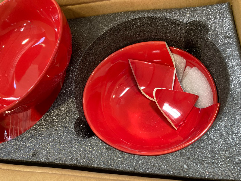 Photo 1 of Vicrays Ceramic Pasta & Soup Bowls, Large Salad Bowls - Set of 6 Red, Fluted Stoneware, Dishwasher & Microwave Safe