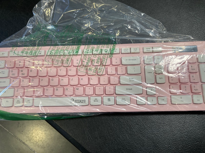 Photo 1 of Wireless Keyboard and Mouse Combo, Reccazr 2.4G Full-Sized Keyboard and Mouse Cordless, 3 DPI Adjustable Mouse, Dual-System Keyboard for Computer/Laptop/Windows/Mac (Pink & White)