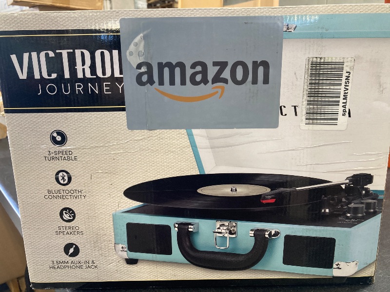 Photo 1 of Victrola Journey Bluetooth Portable Suitcase Record Player – with Built-in Speakers, 3 Speed Vinyl Record Player, RCA Out, Headphone Jack (Turquoise)