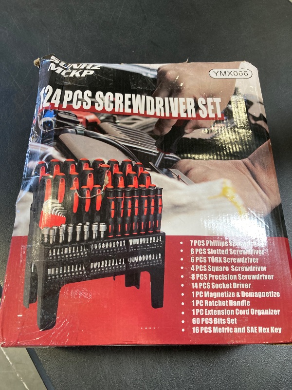 Photo 1 of SUNHZMCKP 124-Piece Magnetic Screwdriver set, Includes Slotted, Phillips, Pozidriv, Hex, Torx and Precision Screwdriver, ratcheting screwdriver and nut drivers With Storage rack