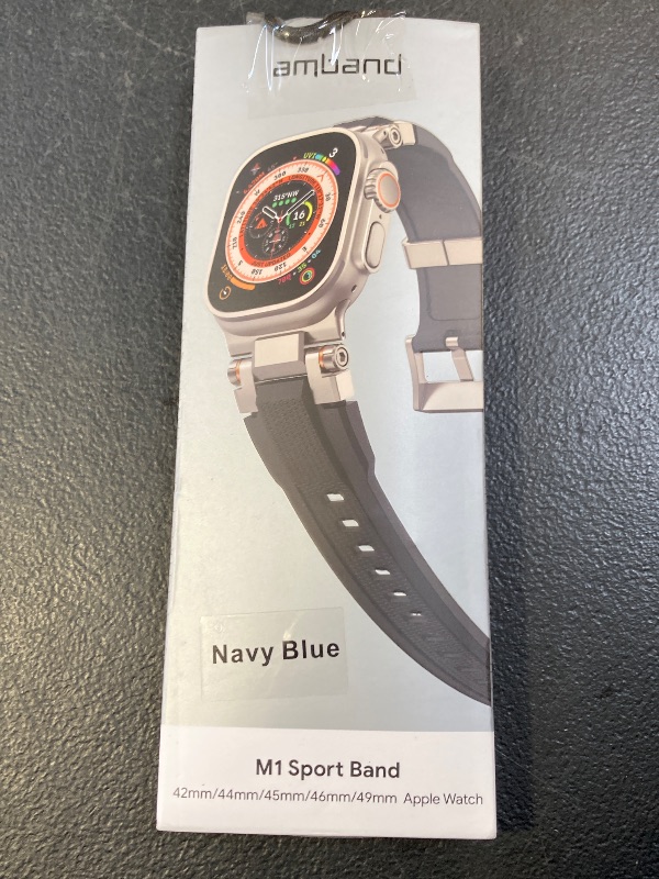 Photo 1 of amBand Bands Compatible with Apple Watch Ultra 2/1 49mm, M1 Sport Series Rugged Durable Strap with Metal Connector to Match Ultra's Titanium Case for iWatch 49 mm Men Titanium/Navy Blue