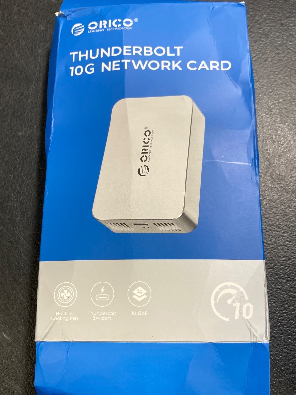 Photo 1 of ORICO 10GbE Network Adapter Compatible with Thunderbolt 3/4, RJ45 10G Ethernet, Supports 10Gbps, 5Gbps, 2.5Gbps, Aluminum Body with Fan, Includes USB4 Cable, for Mac/Windows