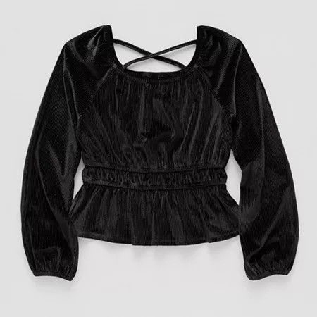 Photo 1 of Thereabouts tle & Big Girls Scoop Neck Long Sleeve Blouse, X-small (6-6x), Black