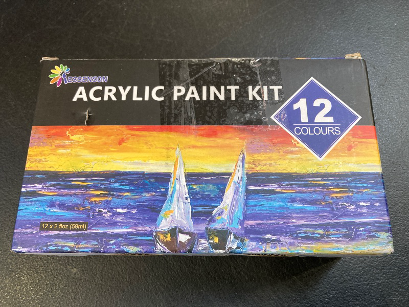 Photo 1 of ESSENSON Acrylic Paint, 12 Colors Acrylic Paint Set, 2oz/59ml Bottles, Premium Paints for Artists, Kids, Beginners and Adults on Canvas Rocks Wood Ceramic Fabric