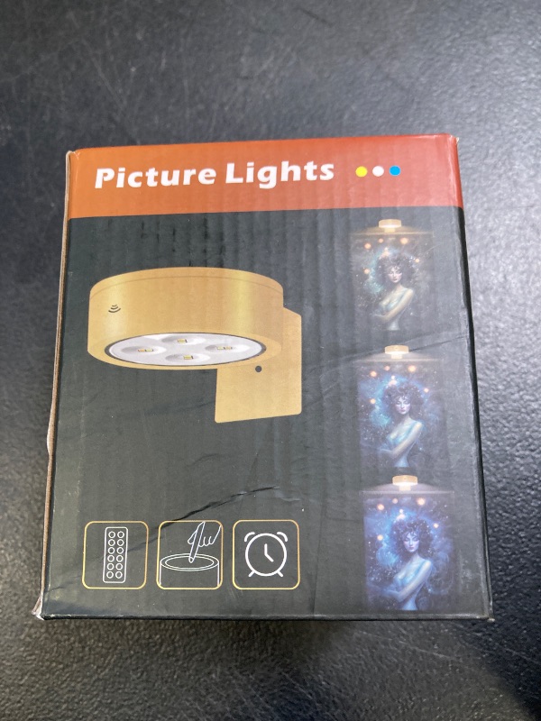 Photo 1 of 3Pcs Battery Operated Picture Light, Magnetic Led Painting Light with Remote Dimmable and Timer, 3 Lighting Modes Art Display Light for Picture Frame Paintings, Wireless Wall Décor Puck Lights, Gold