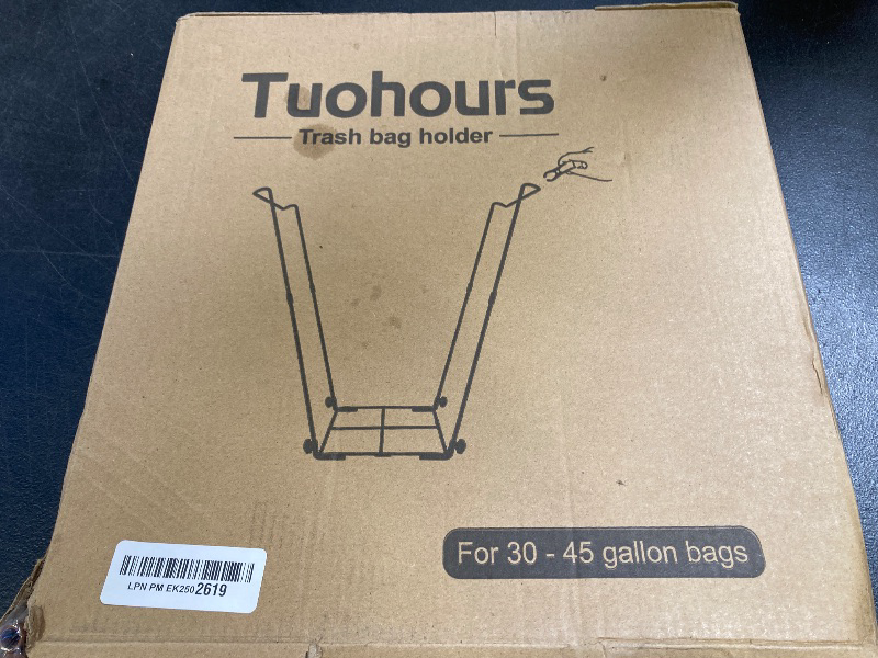 Photo 1 of Tuohours Outdoor Trash Bag Holder Stand - Heavy Duty Metal Garden Garbage Support Frame for 30-45 Gallon Capacity, Multi-Use Portable Yard Leaf Stand for Leaves, Weeding, Lawn Party, Brown