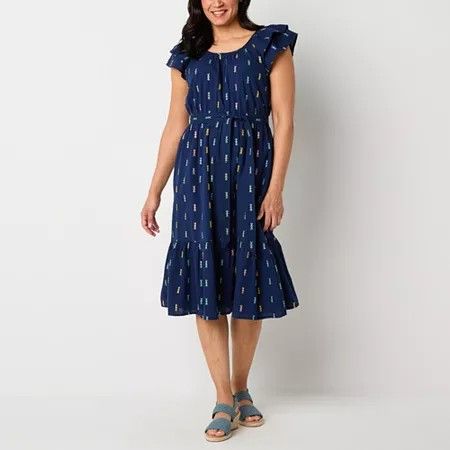Photo 1 of St. John's Bay Womens Short Sleeve MIDI a-Line Dress, X-large, Blue