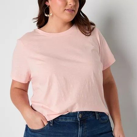Photo 1 of a.n.a Womens Plus Scoop Neck Short Sleeve T-Shirt pink Size 2X