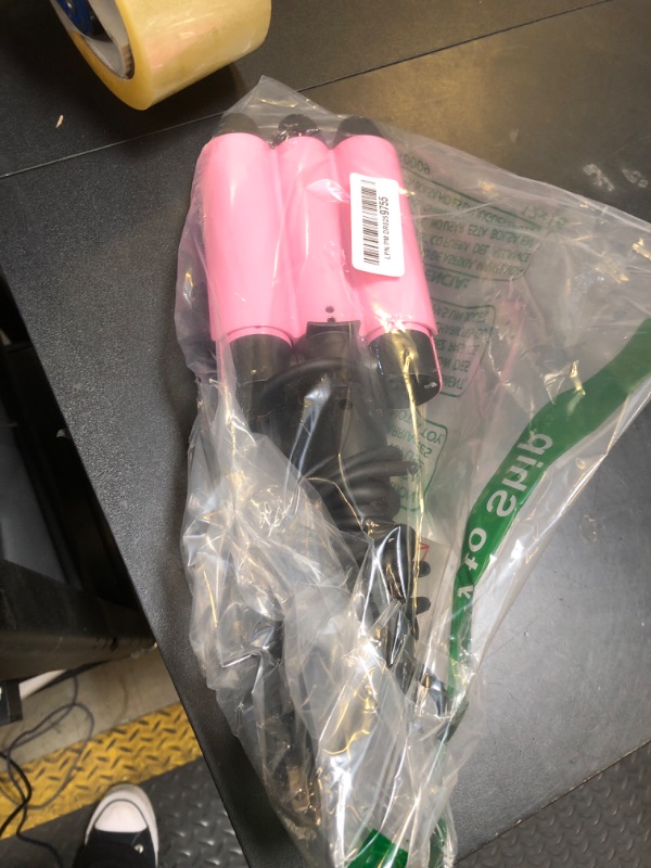 Photo 1 of 32mm (1.25") Triple Ceramic Curling Iron, Aima Beauty Mermaid Big Wave 3 Barrel Wand with Adjustable Temperature, Portable Hair Waver Heats Up Quickly (Pink)