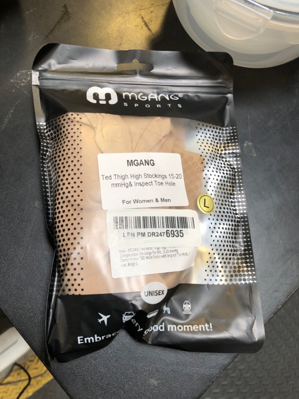 Photo 1 of MGANG Ted Hose Thigh High Anti Embolism Compression Stockings for Women & Men, Surgical Compression Stockings, 15-20 mmHg Compression TED Hose Socks with Inspect Toe Hole, 1 Pair, Beige L